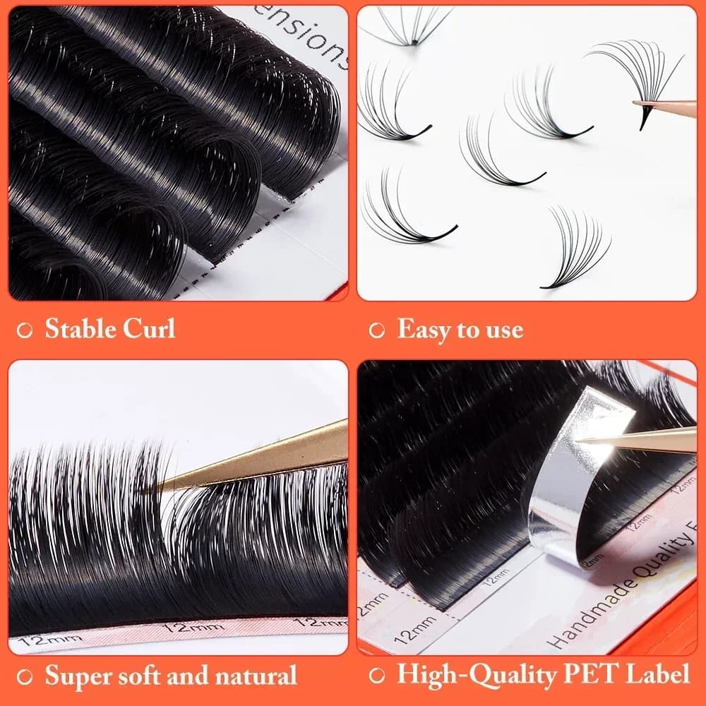 Super matētas Mega Volume D izliekuma Easy Fan skropstas 8-15mm