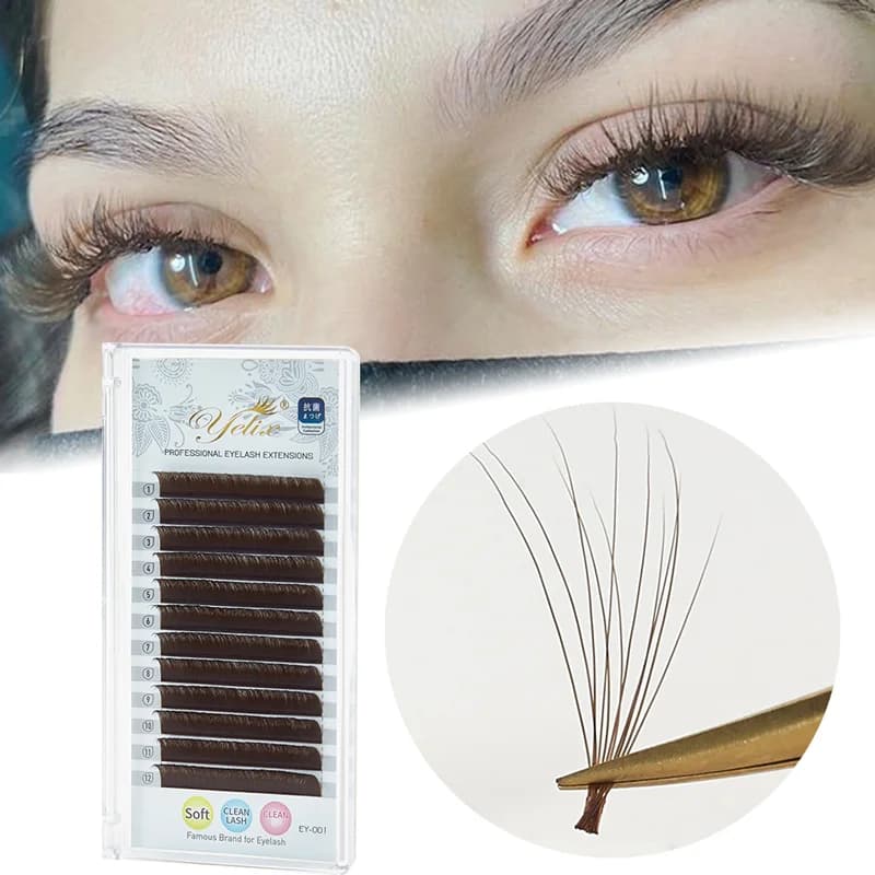 Tumši brūni Easy Fan skropstu pieaudzēšanas pavedieni C/D izliekums 8-15mm